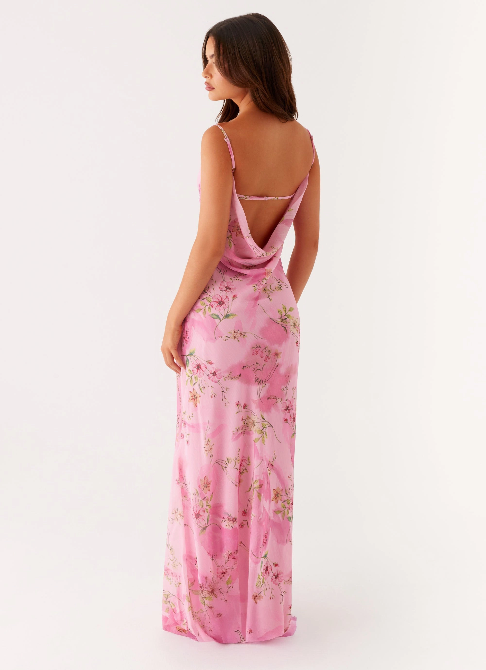 Contrast Stitch Orlando Maxi Dress - Pink Floral Print