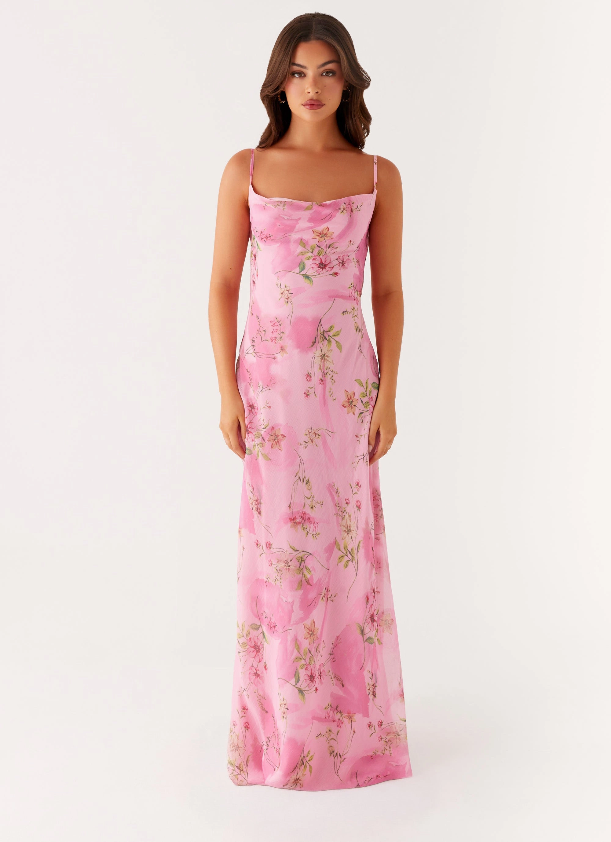 Minimalist Style Neutral Tone Orlando Maxi Dress - Pink Floral Print
