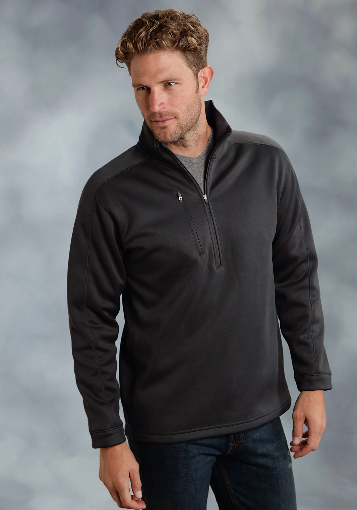 Ouray Mens Grey 100% Cotton USA 1/4 Zip Jacket Anti Slip Interior Light Activated Cooling