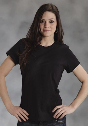 Ouray Womens Black 100% Cotton USA S/S Crew T-Shirt Printed Pattern Durable Buttons