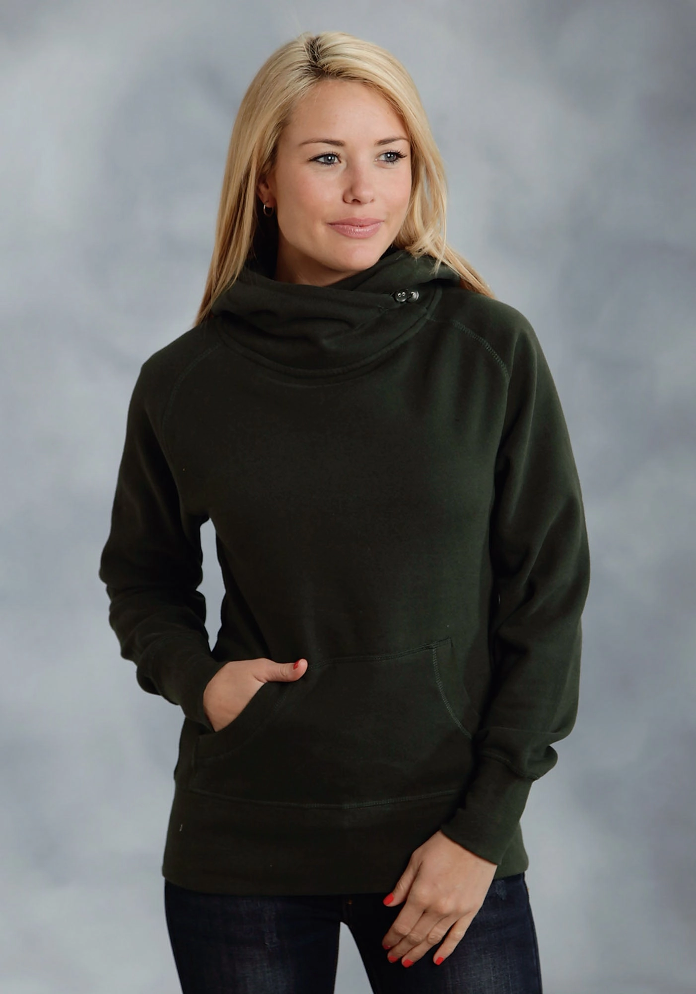 Snow Day Fade Resistant Dye Method Ouray Womens Forest Green 100% Cotton USA Asymmetric Hoodie