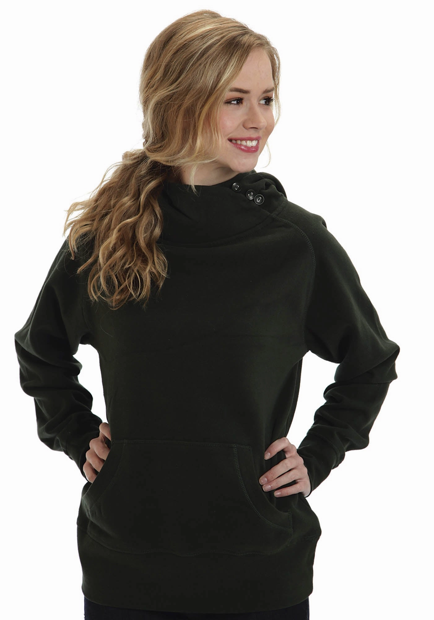 Ouray Womens Forest Green 100% Cotton USA Asymmetric Hoodie Compact Packability