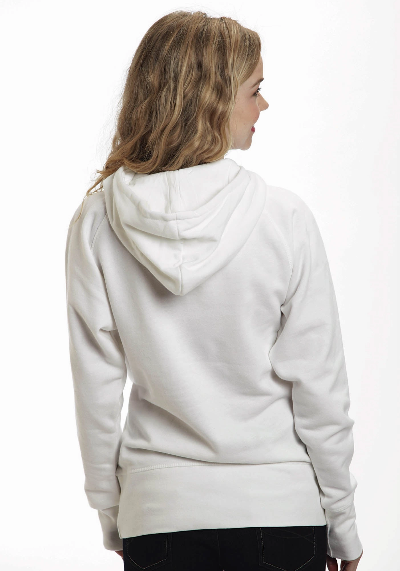 Ouray Womens White 100% Cotton USA Asymmetric Hoodie Winter Wear Essentials Reinforced Cuffs