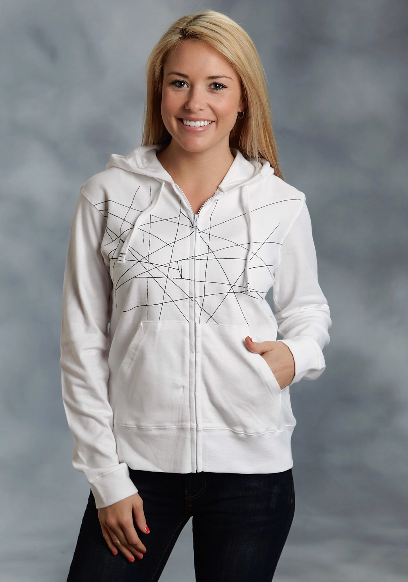 Ouray Womens White 100% Cotton USA Stitches Hoodie Airy Cloth Pocket Details