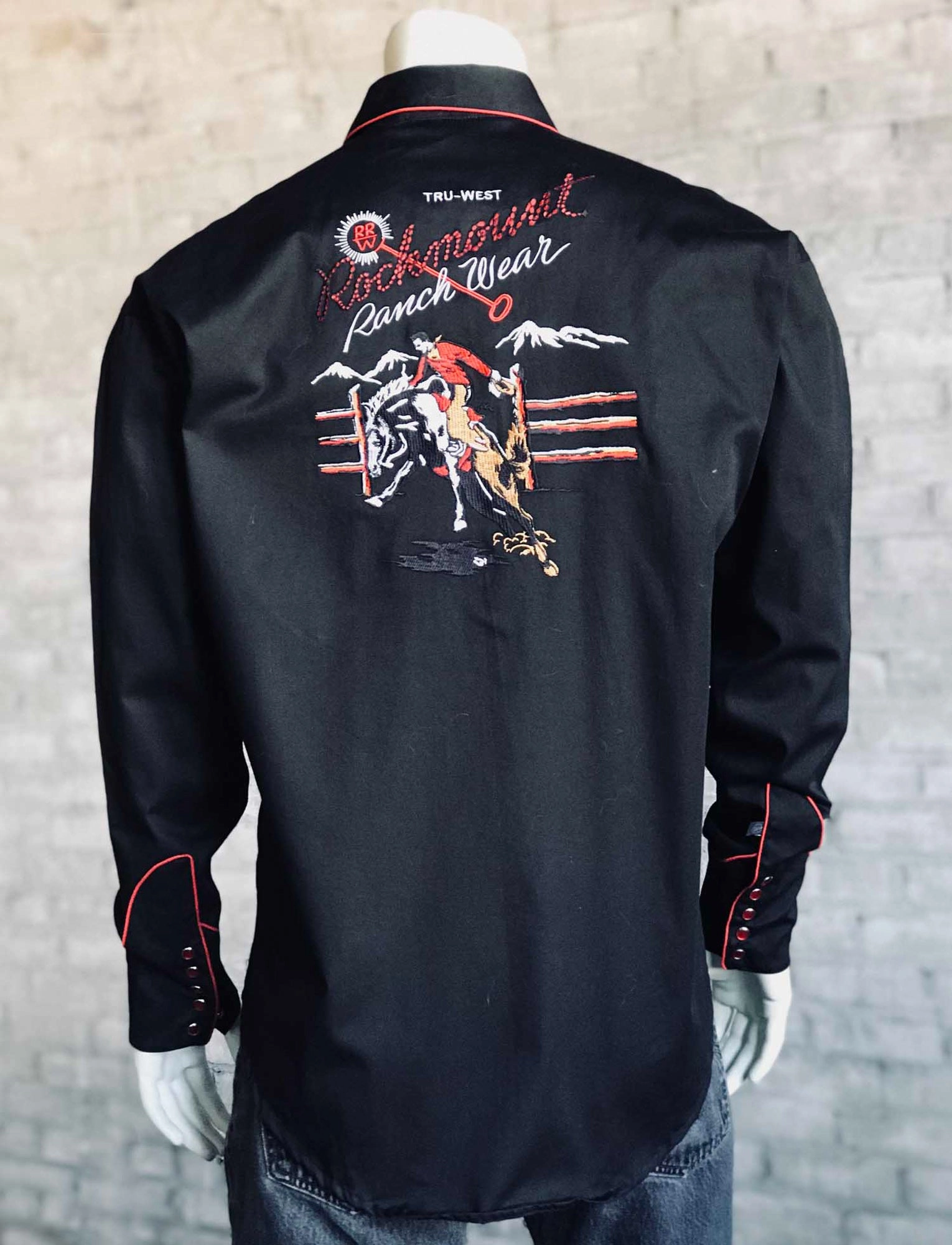 Rockmount Mens Black 100% Cotton Vintage Bronc L/S Shirt Ruffle Edge