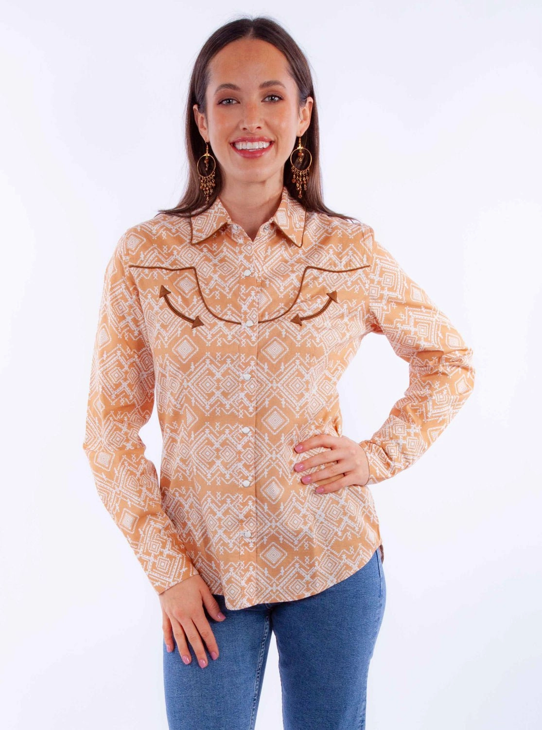 Scully Womens Western Geometric Ginger 100% Cotton L/S Shirt Spring Break