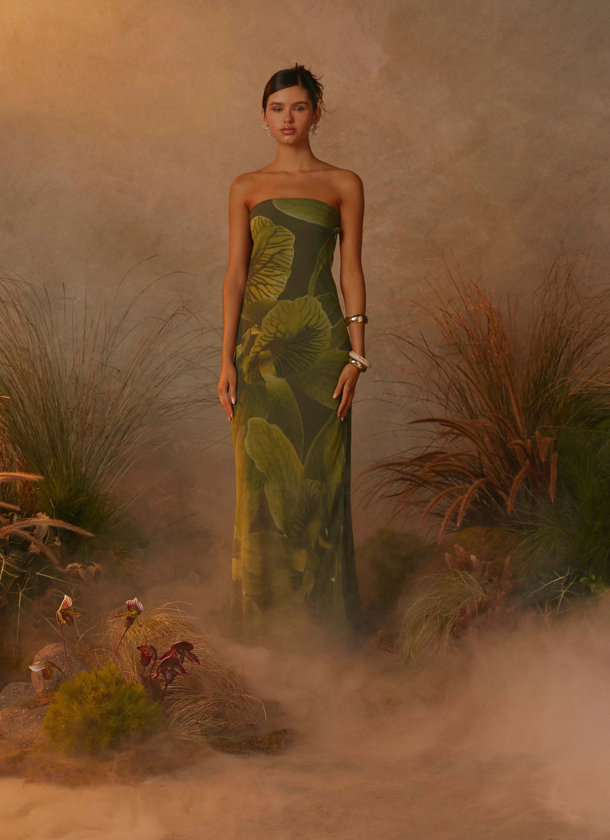 Faux Fur Coat Outerwear Collection Nettle Maxi Dress - Tropic Floral