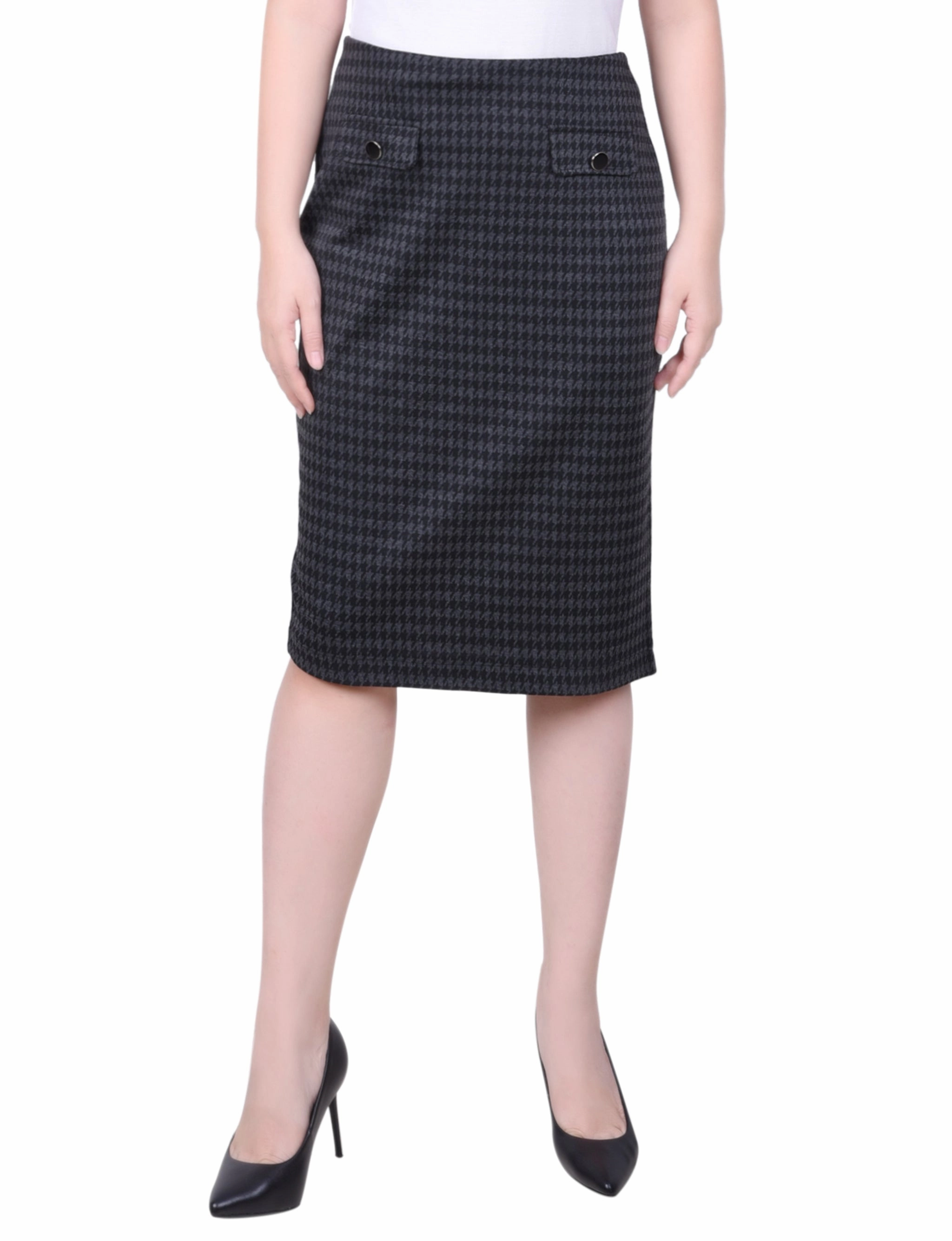 Flexible Motion Metallic Finish Knee Length Double Knit Skirt