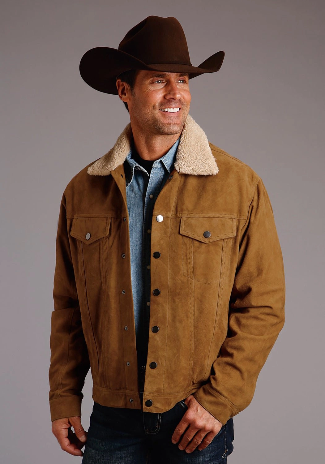 Weatherproof Zipper Tech Stetson Mens Vintage Tan Leather Western Shearling Jacket