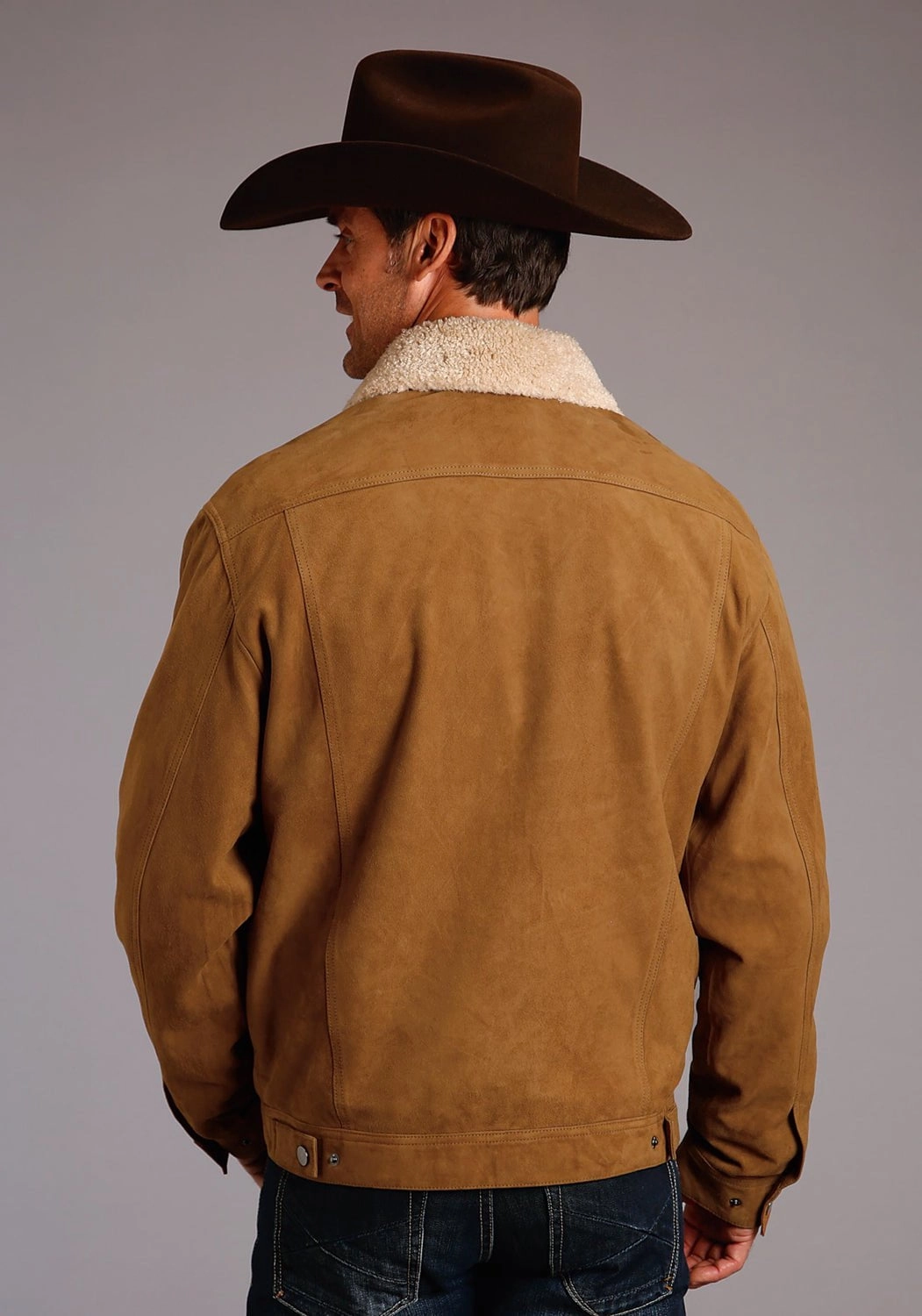 Stetson Mens Vintage Tan Leather Western Shearling Jacket Breathable Design
