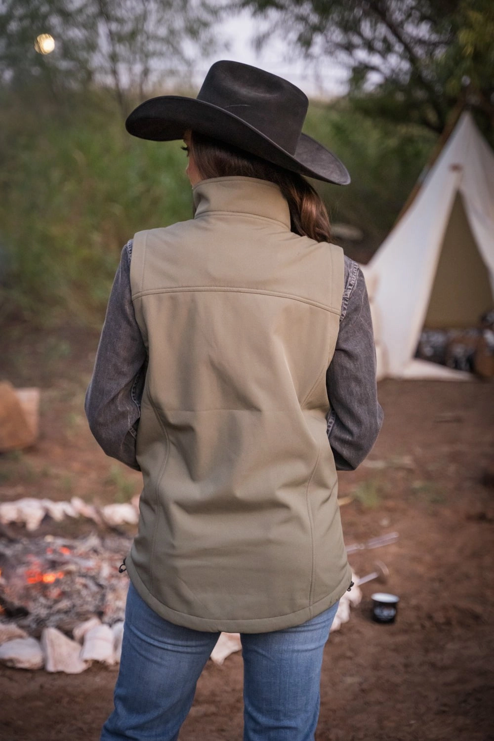 Seamless Knit Cuffs STS Ranchwear Womens Weston Vest Olive Poly/Spandex Fleece Vest