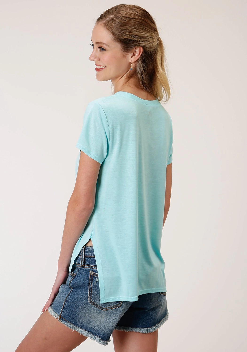 Timeless elegance Urban Style Roper Womens Light Turquoise Poly/Rayon Grommets S/S T-Shirt