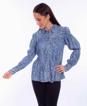Scully Womens Button Peasant Blue Lyocell L/S Blouse Must-Have Item