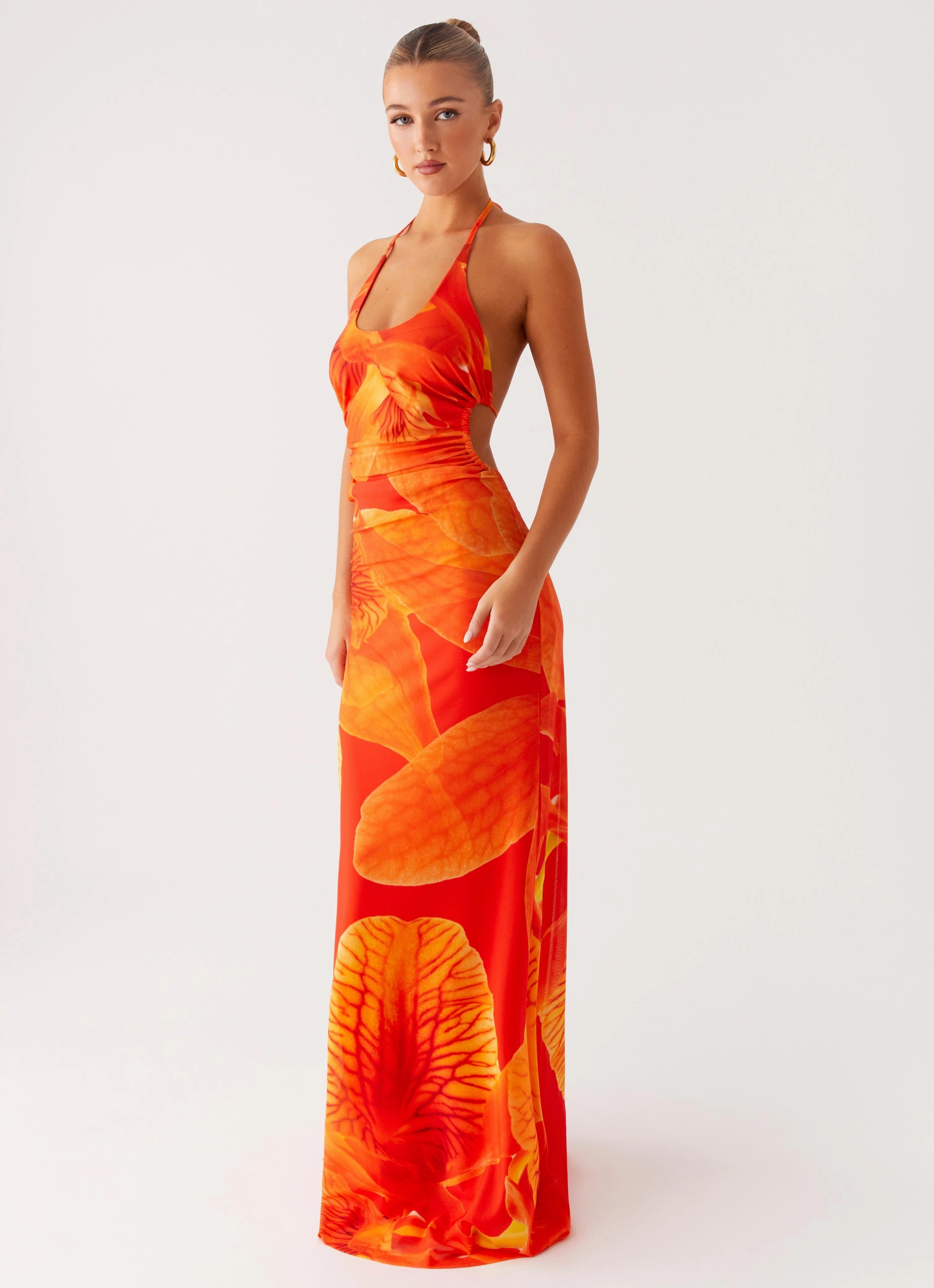 Palawan Mesh Maxi Dress - Orange Floral Modern Minimal Autumn Outerwear