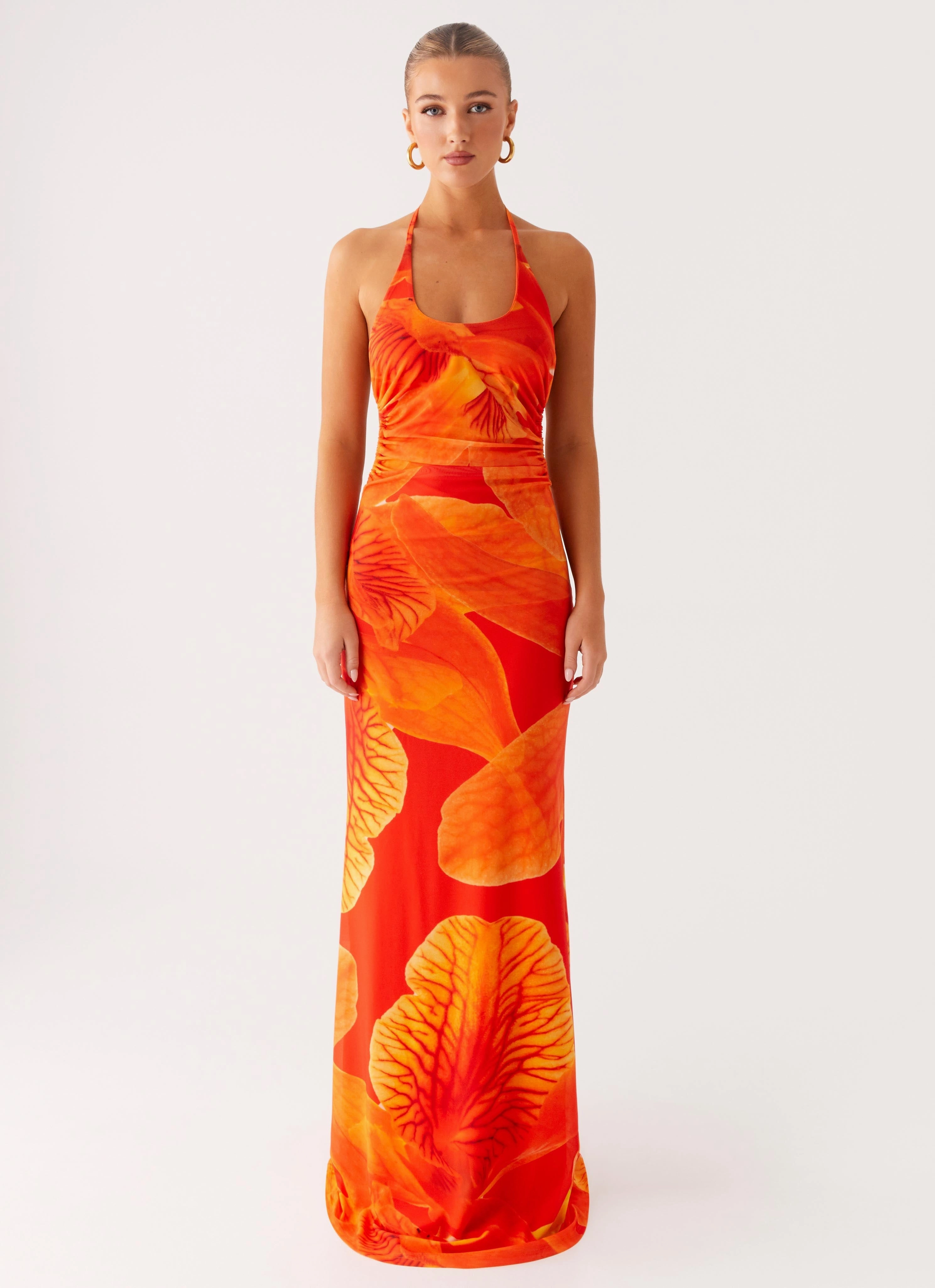 Lightweight Jacket Palawan Mesh Maxi Dress - Orange Floral