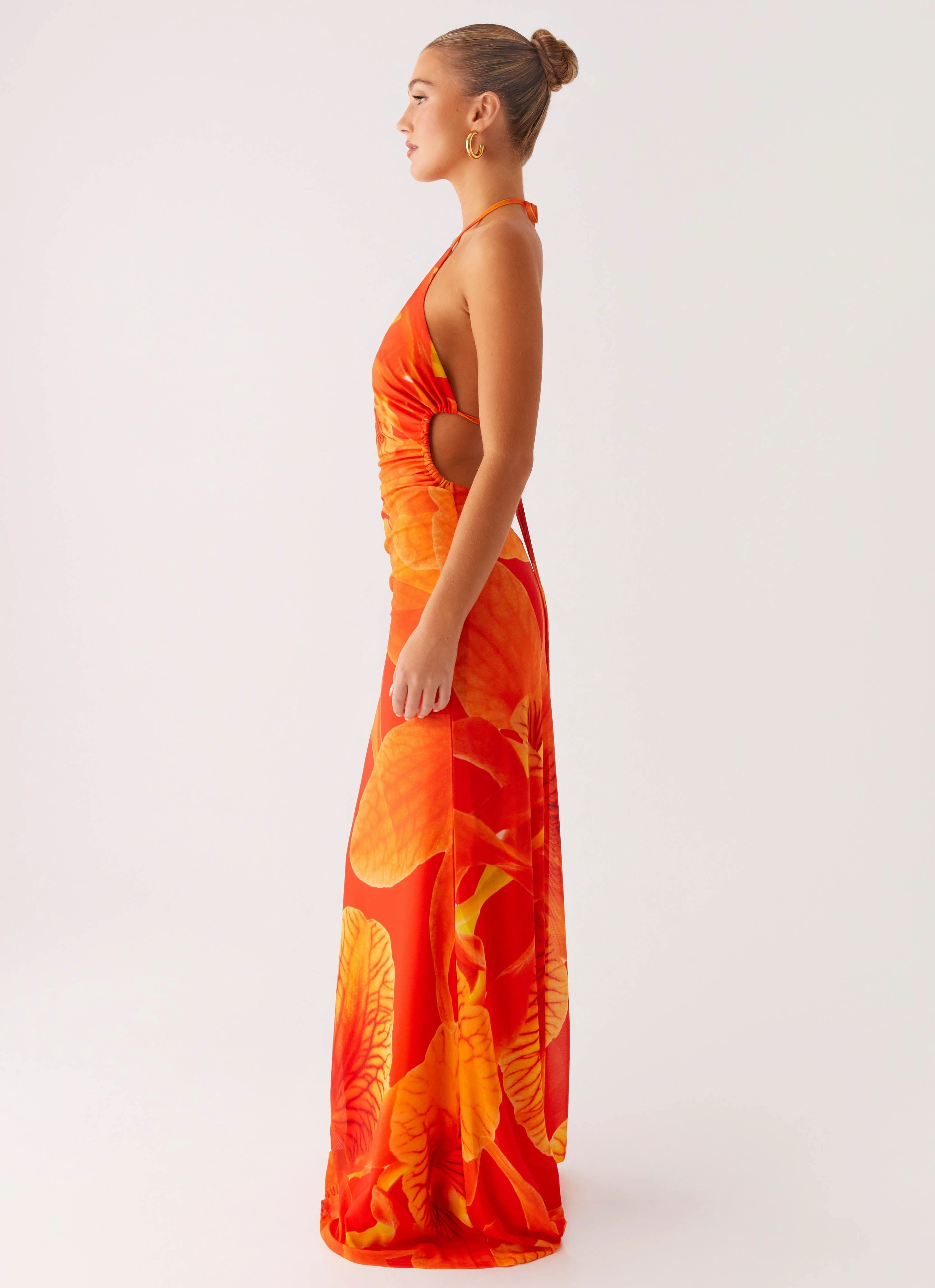 Comfy Outerwear Contemporary Fit Palawan Mesh Maxi Dress - Orange Floral