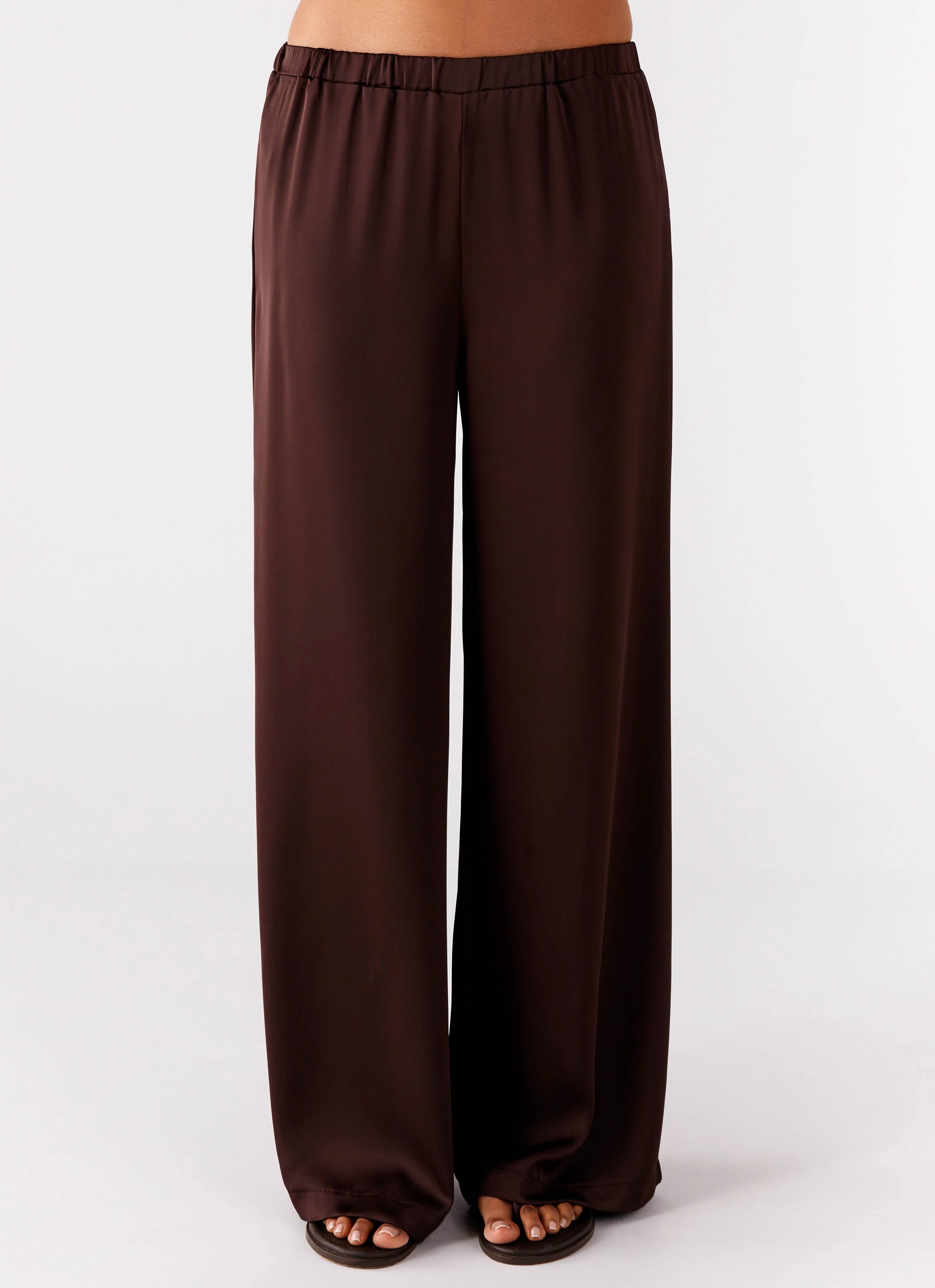 Palm Cove Satin Pants - Chocolate Functional Waist