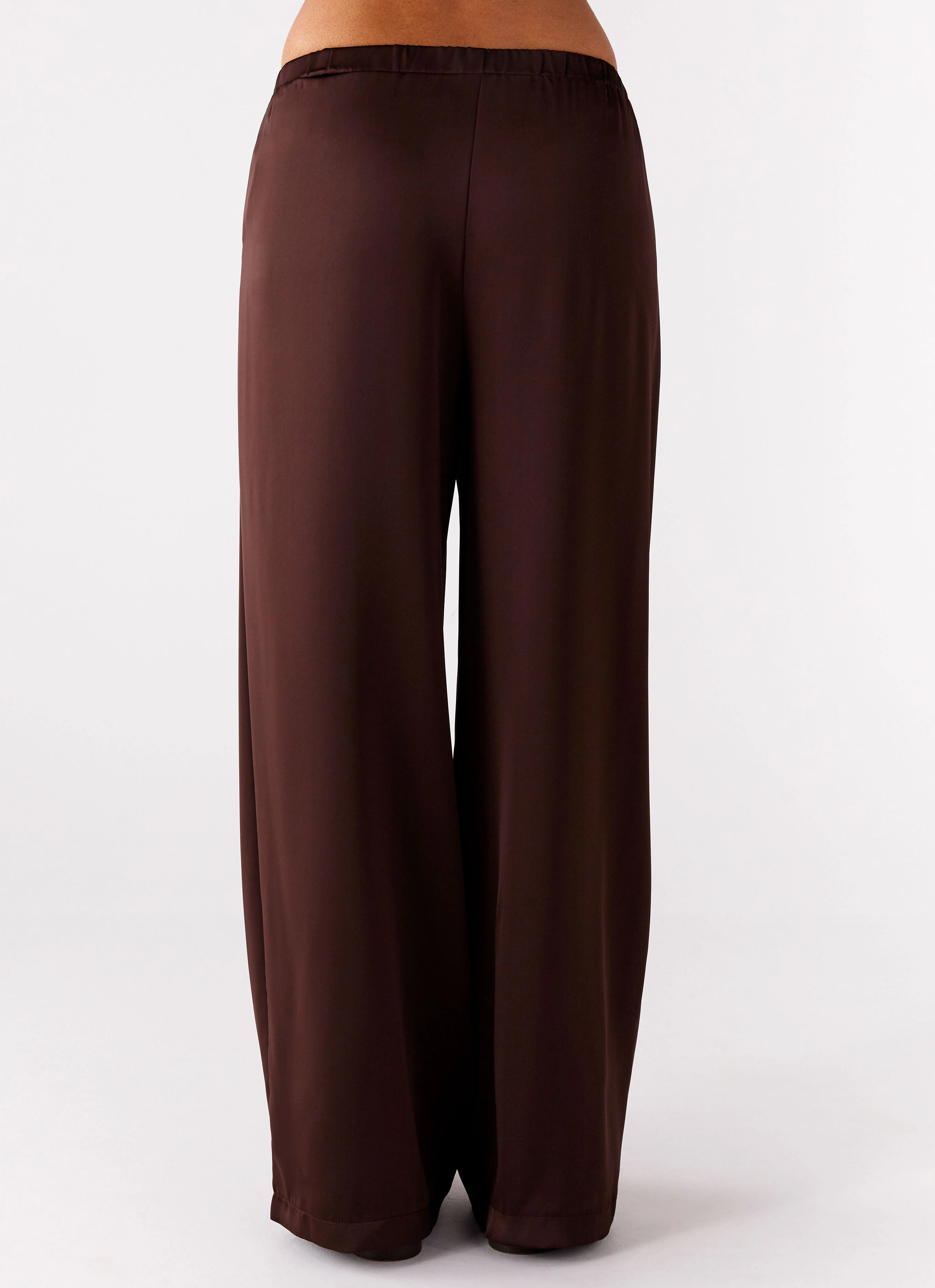 Stylish Waistband Timeless Style Palm Cove Satin Pants - Chocolate