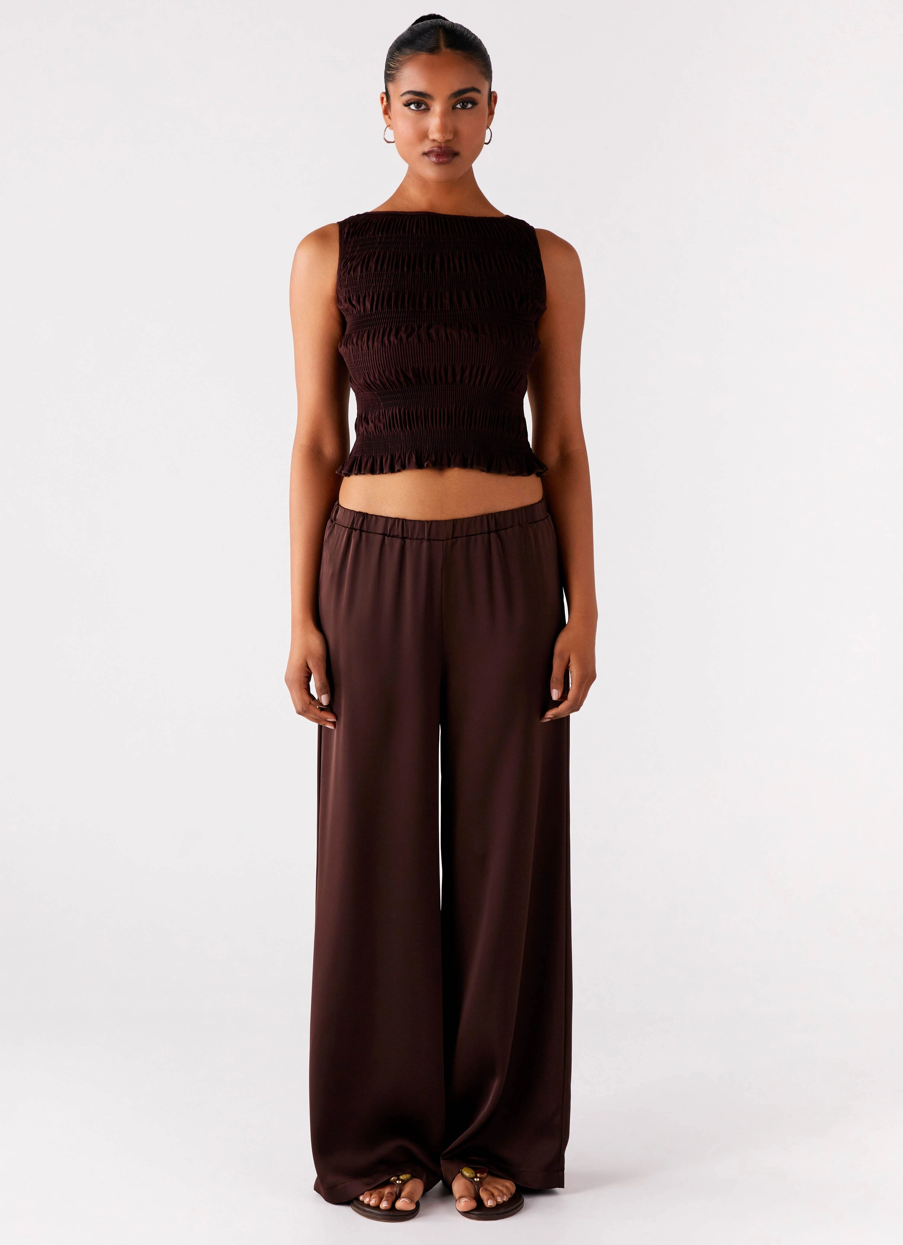 Stay Flexible Palm Cove Satin Pants - Chocolate