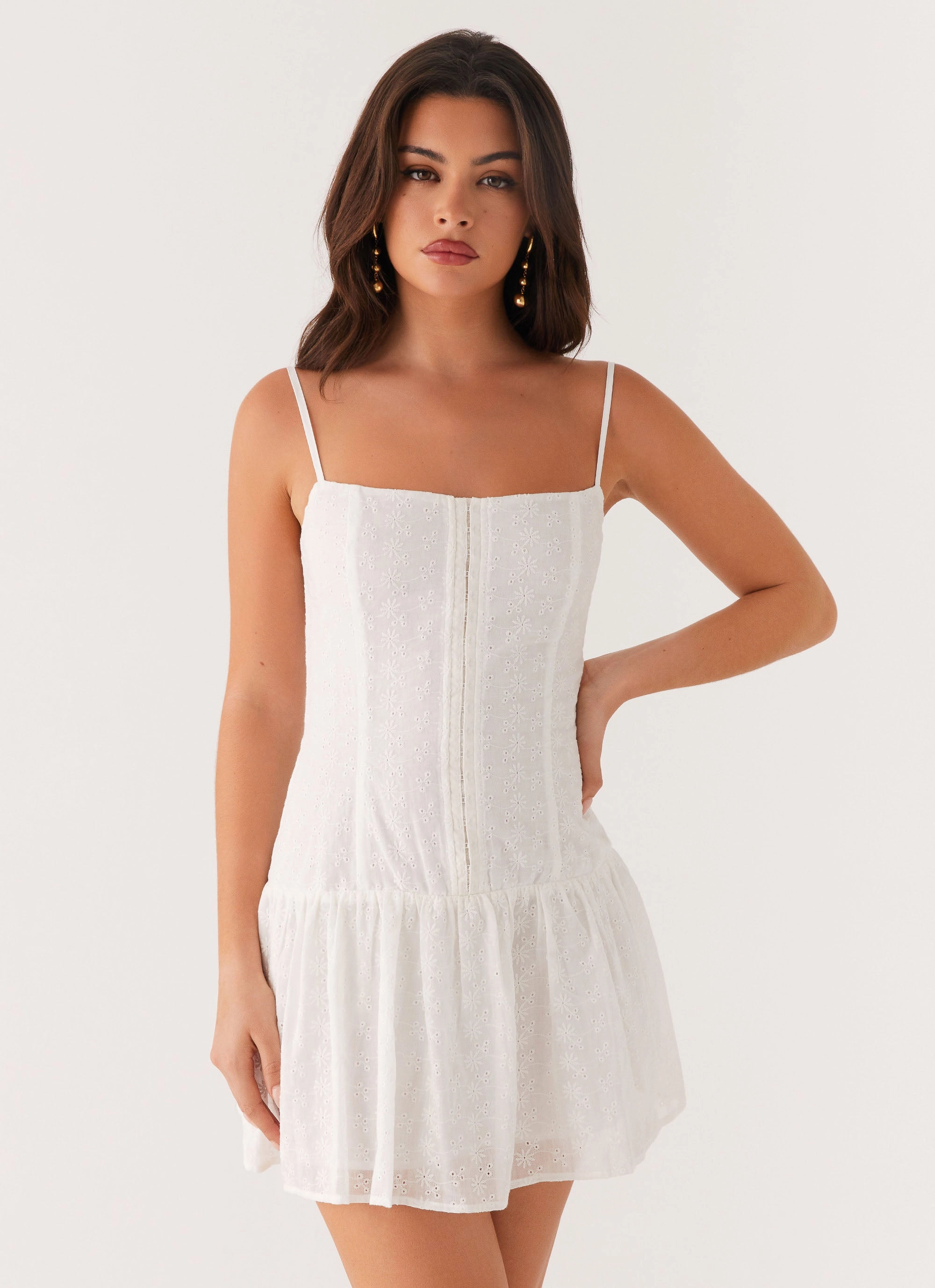 Palm Springs Mini Dress - White Tassel-Detail