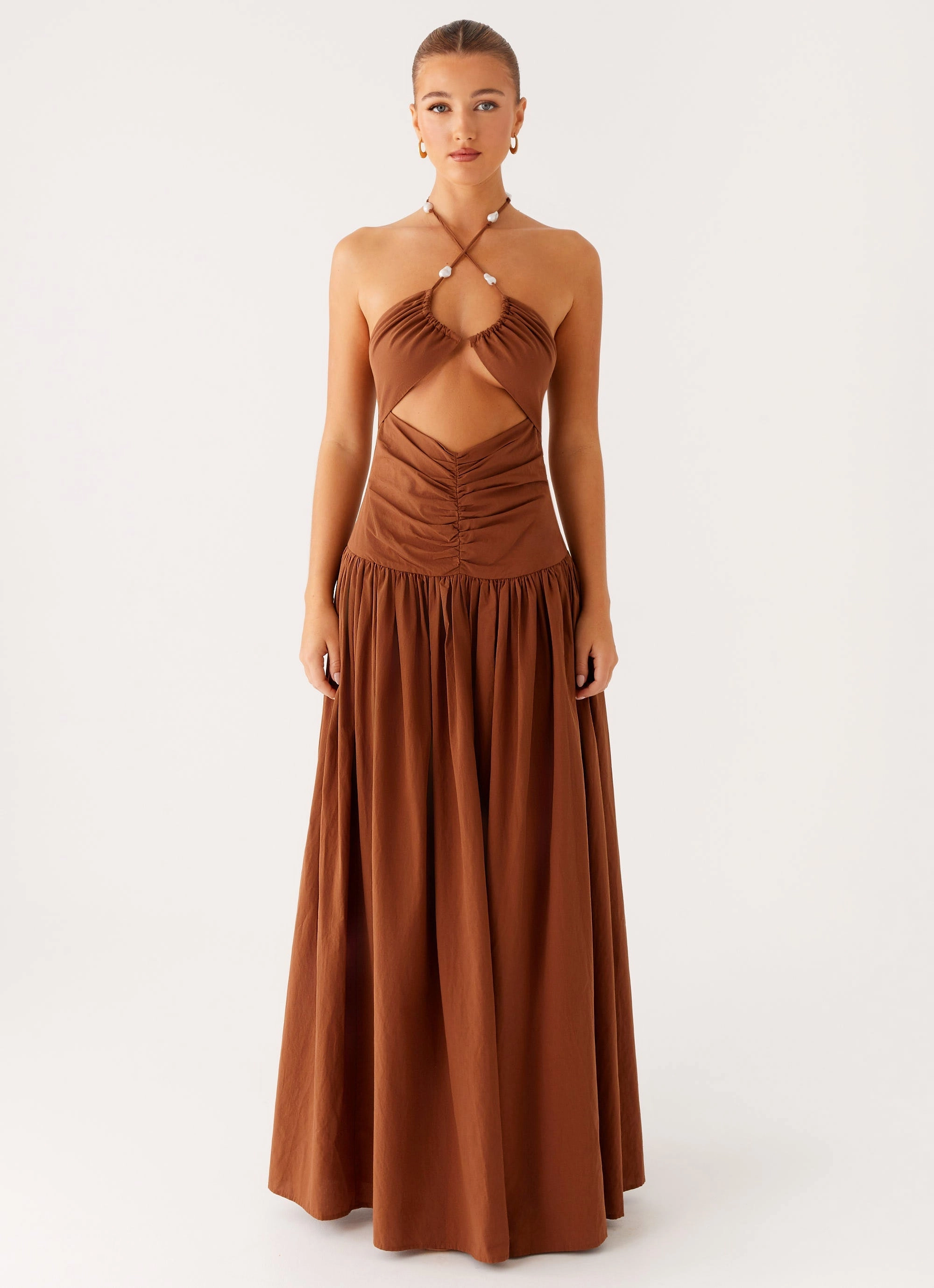 Floating Shape Fresh Aesthetic Paltrow Maxi Dress - Chocolate