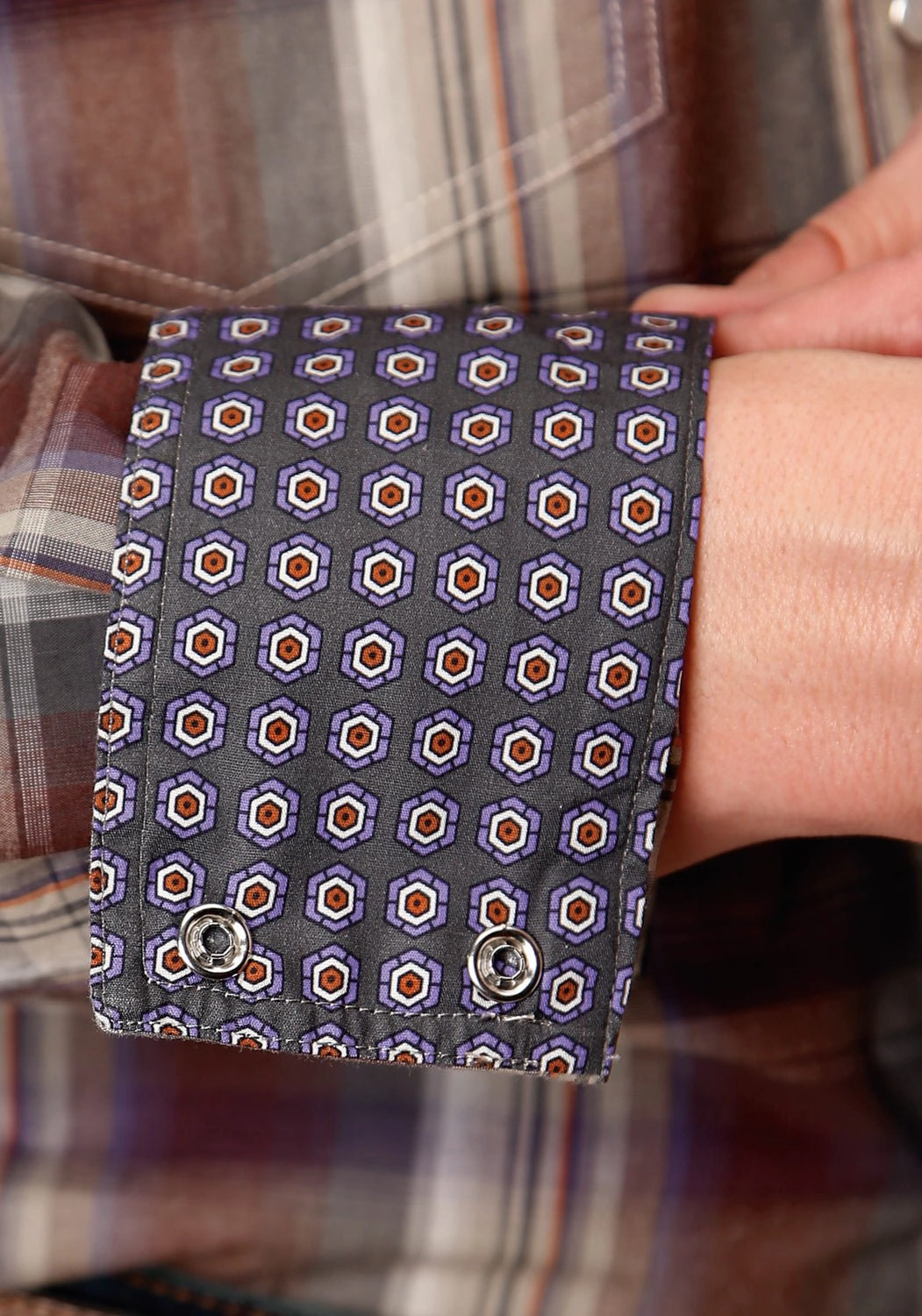 Roper Mens Cider Plaid Multi-Color 100% Cotton L/S Shirt Glossy Texture High-End Fabric