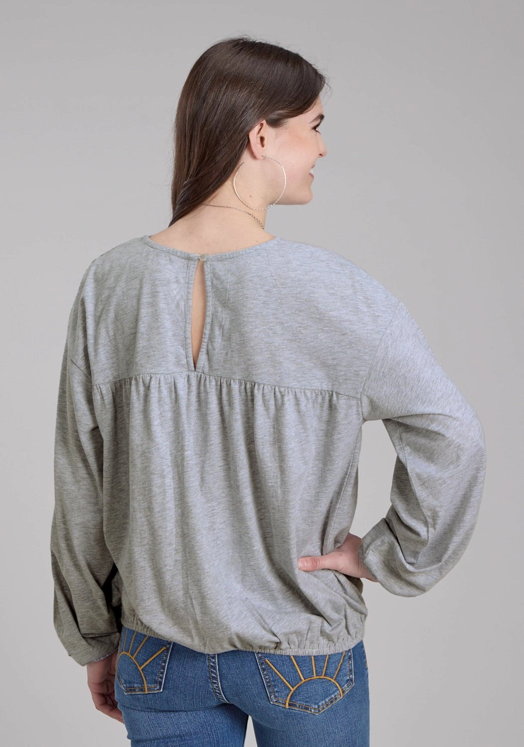 Youthful Style Roper Womens Jersey Knit Grey Cotton Blend L/S Blouse