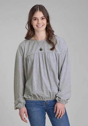 Roper Womens Jersey Knit Grey Cotton Blend L/S Blouse Button-up Winter Comfort