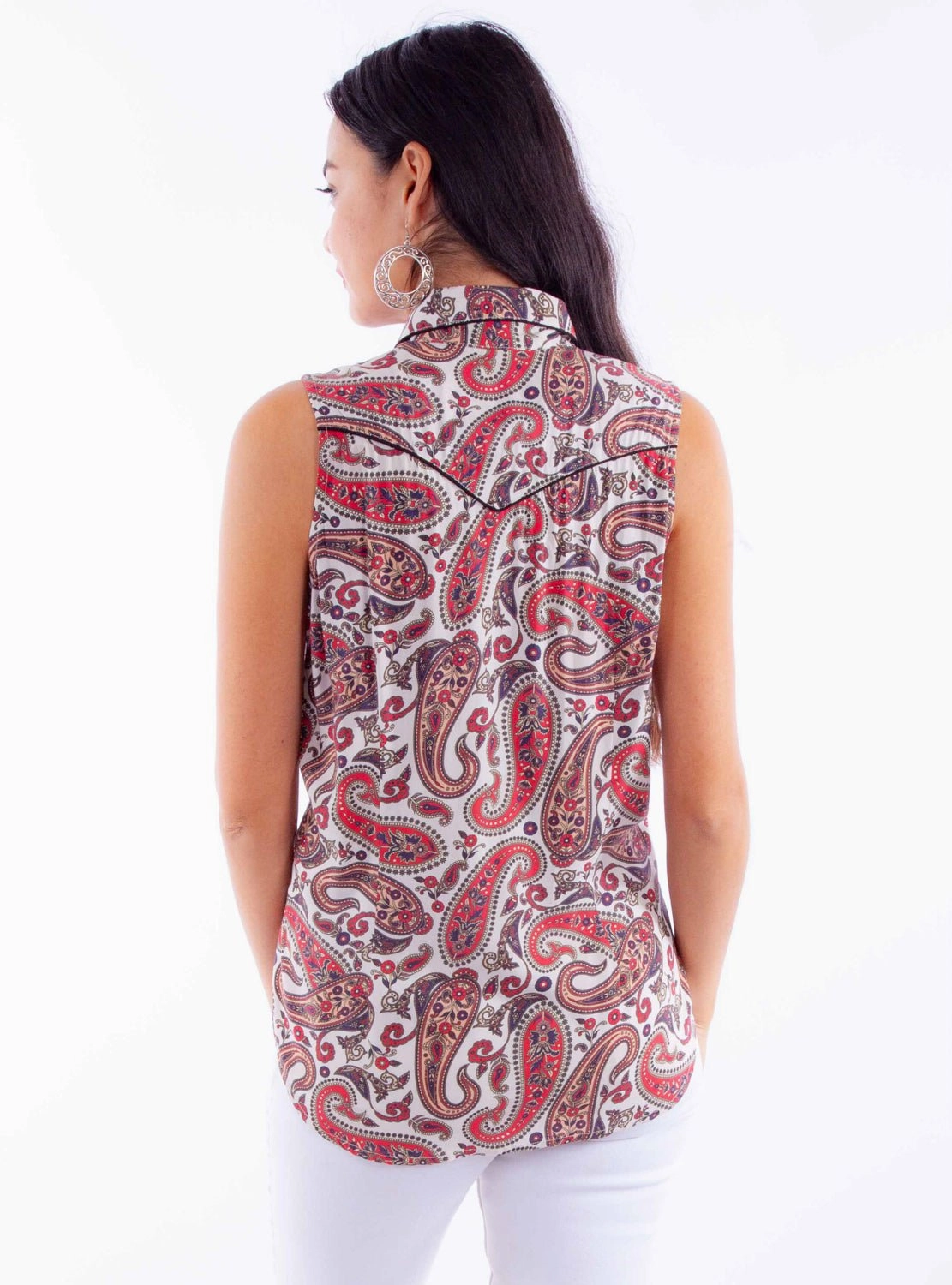 Fashion Statement Scully Womens Bold Paisley Red 100% Rayon S/L Shirt