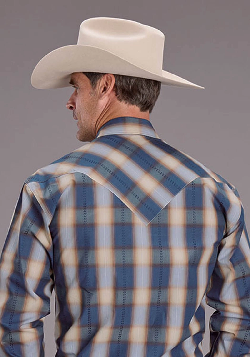 Versatile Design Stetson Mens 2513 Ranch Plaid Blue/White 100% Cotton L/S Shirt