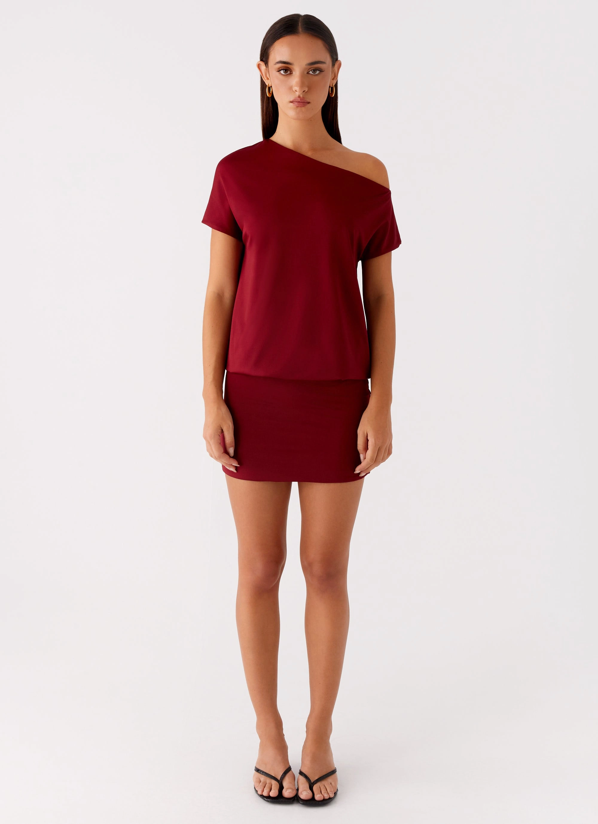 Short Sleeve Paulie Mini Dress - Maroon