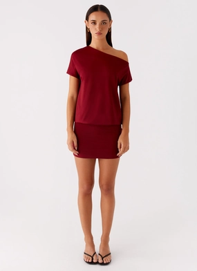 Short Sleeve Paulie Mini Dress - Maroon