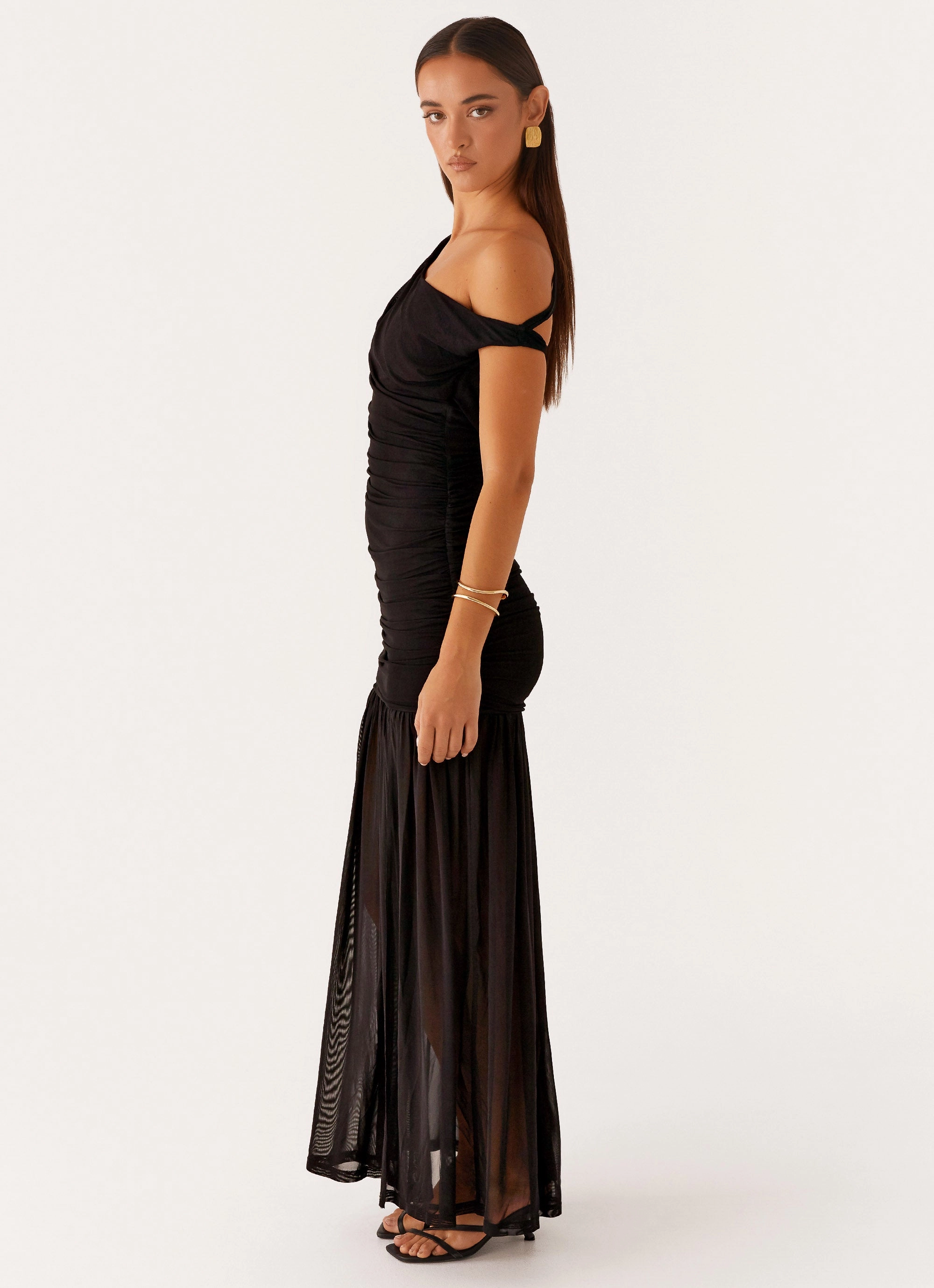 Elegant Evening Padded Layer Pavilion Maxi Dress - Black