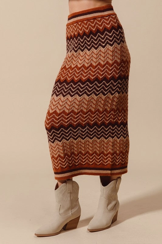 Penny Multi Color Chevron Knit Sweater Maxi Skirt S-XL Chill Feel