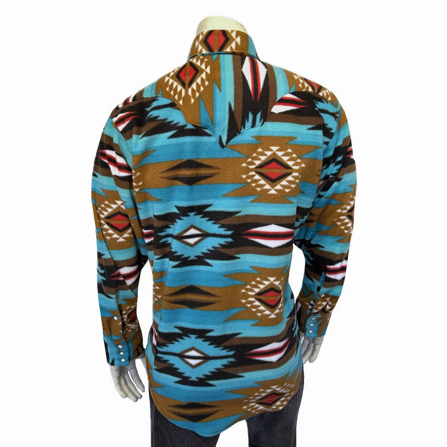 Dinner Date Soft Stretch Collar Rockmount Mens Native Pattern Western Turquoise/Brown Fleece L/S Shirt