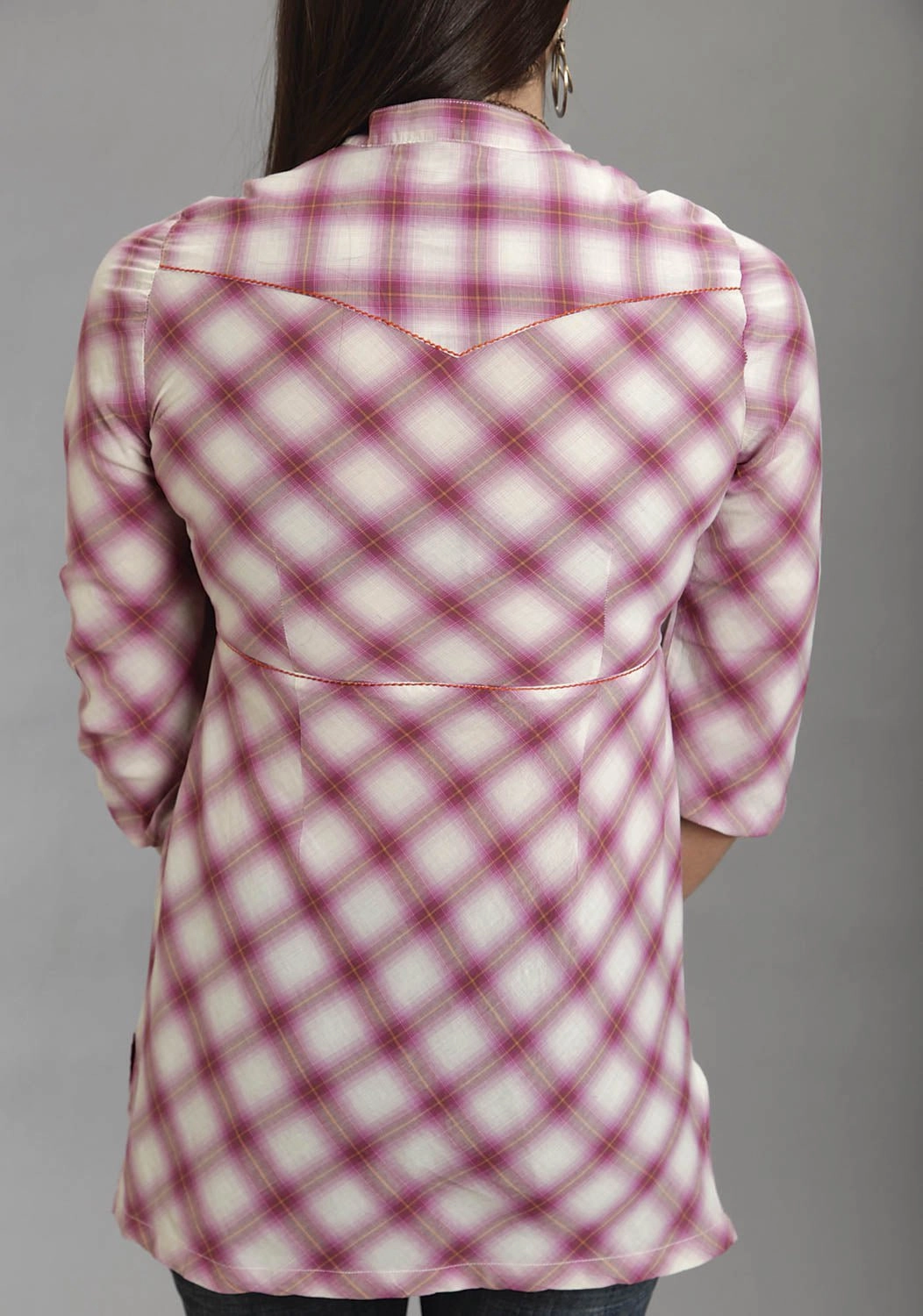 Mountain Escape Stetson Womens Lavish Plaid Pink 100% Cotton 3/4 Sleeve S/S Tunic