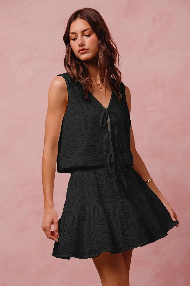 NonRestrictiveCut Floral Eyelet Lace Set - Black