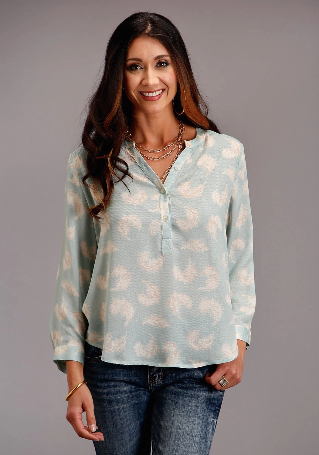 Sustainable production Stetson Womens Aqua Rayon/Nylon Feathers S/S Blouse