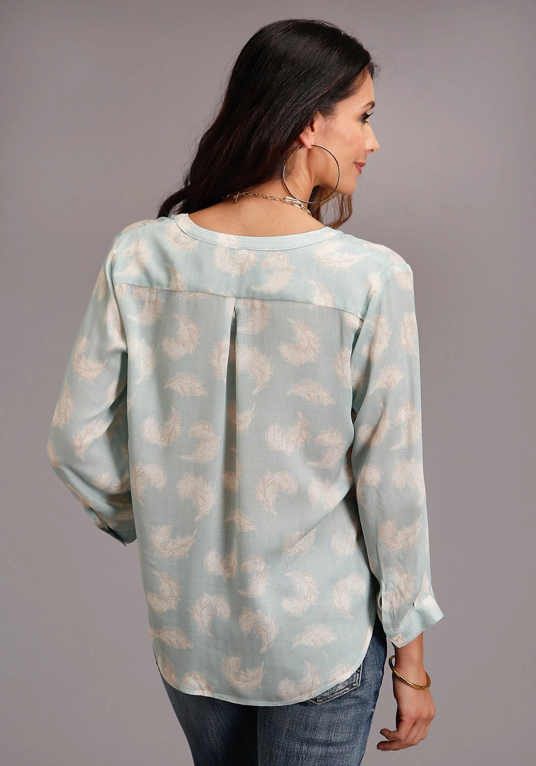 Stetson Womens Aqua Rayon/Nylon Feathers S/S Blouse Odor Control Fabric Beach Wear