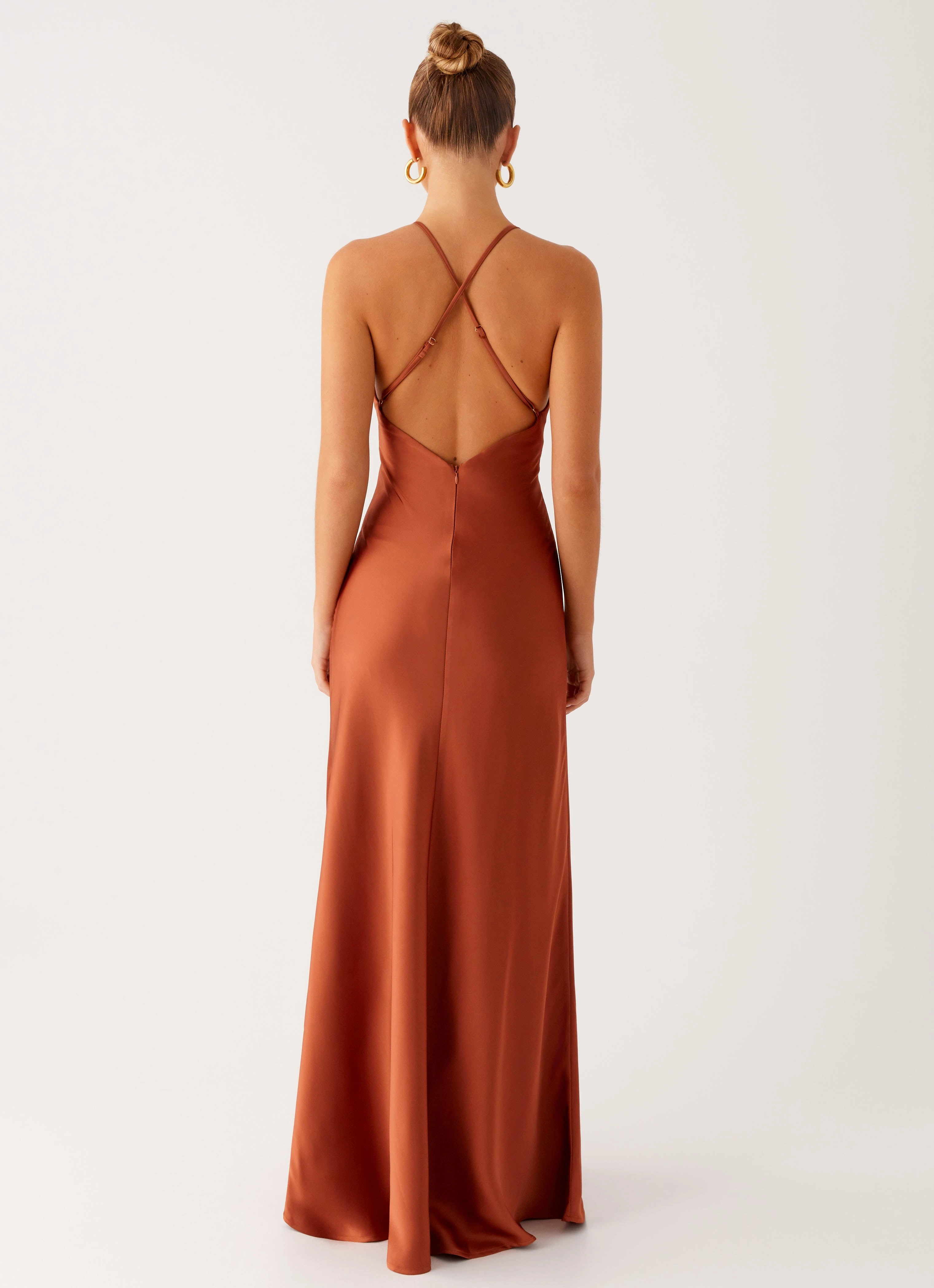 Sundowner Maxi Dress - Rust Shawl Lapel Rainy Day