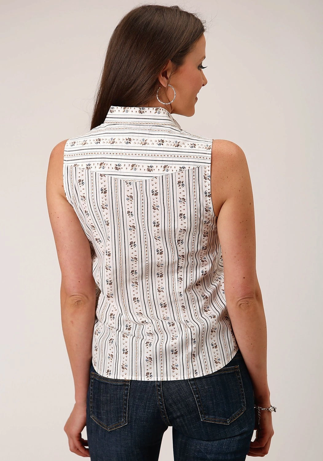 Summer Vibes Earthy Hue Roper Womens Wallpaper Stripe White Cotton Blend S/L Shirt