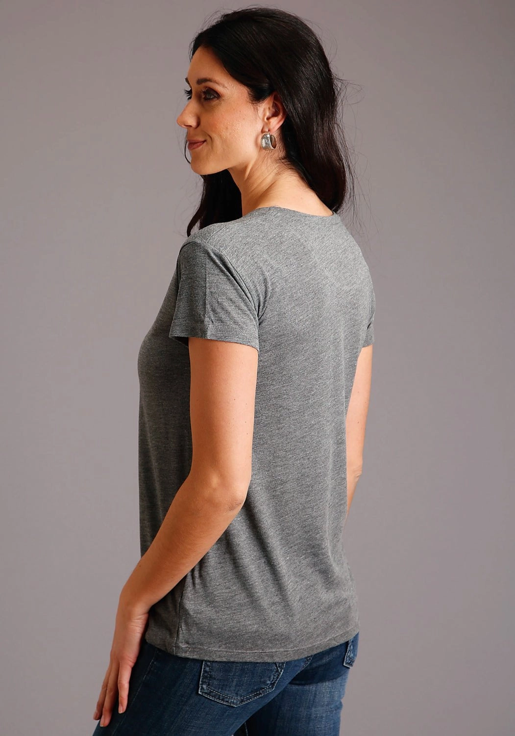 Cool Comfort Tropical theme Stetson Womens Ash Heather Poly/Rayon Pencil Drawn S/S Cowgirl T-Shirt