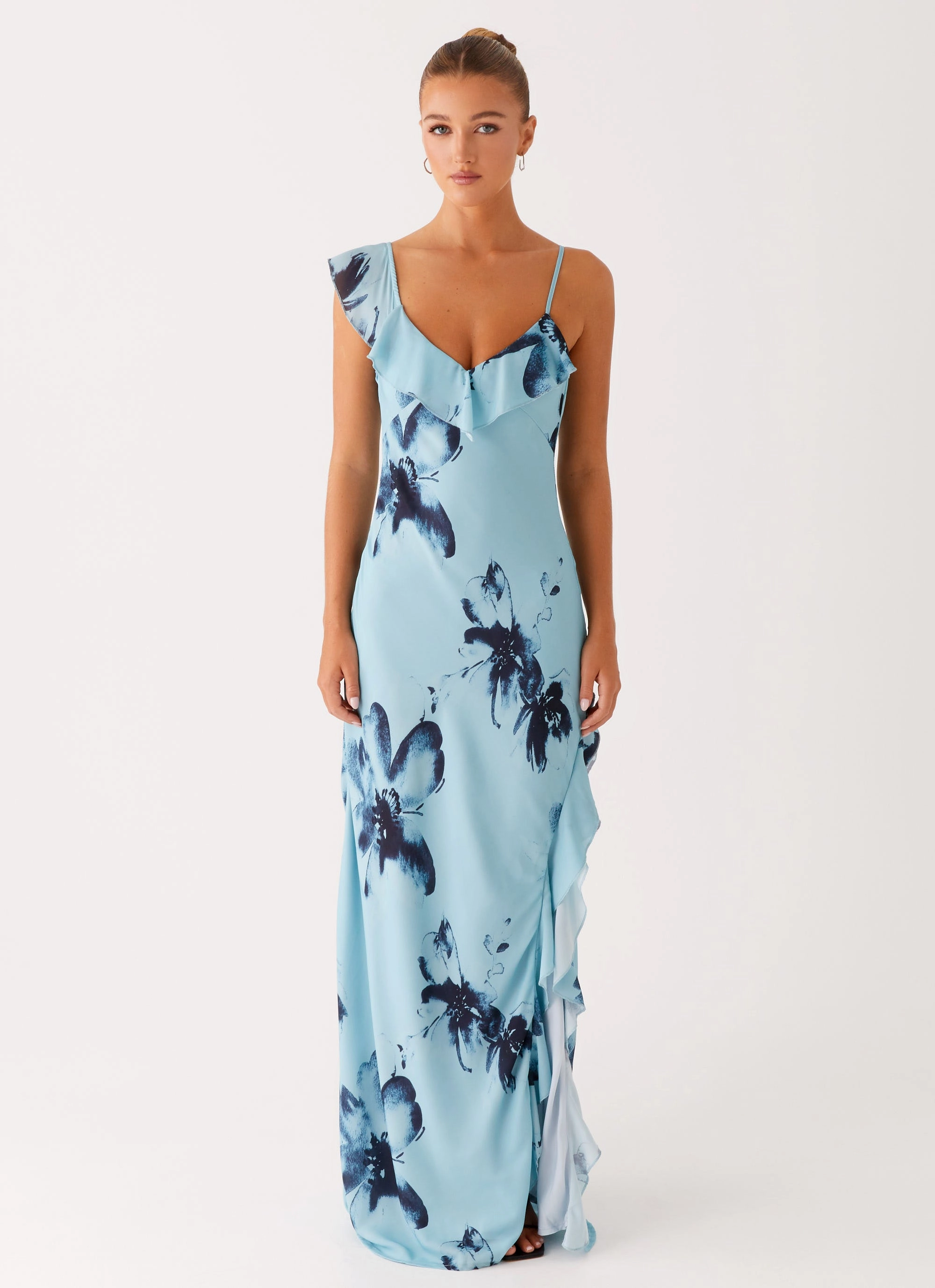 Goldsmith Maxi Dress - Blue Black Floral Stand Collar