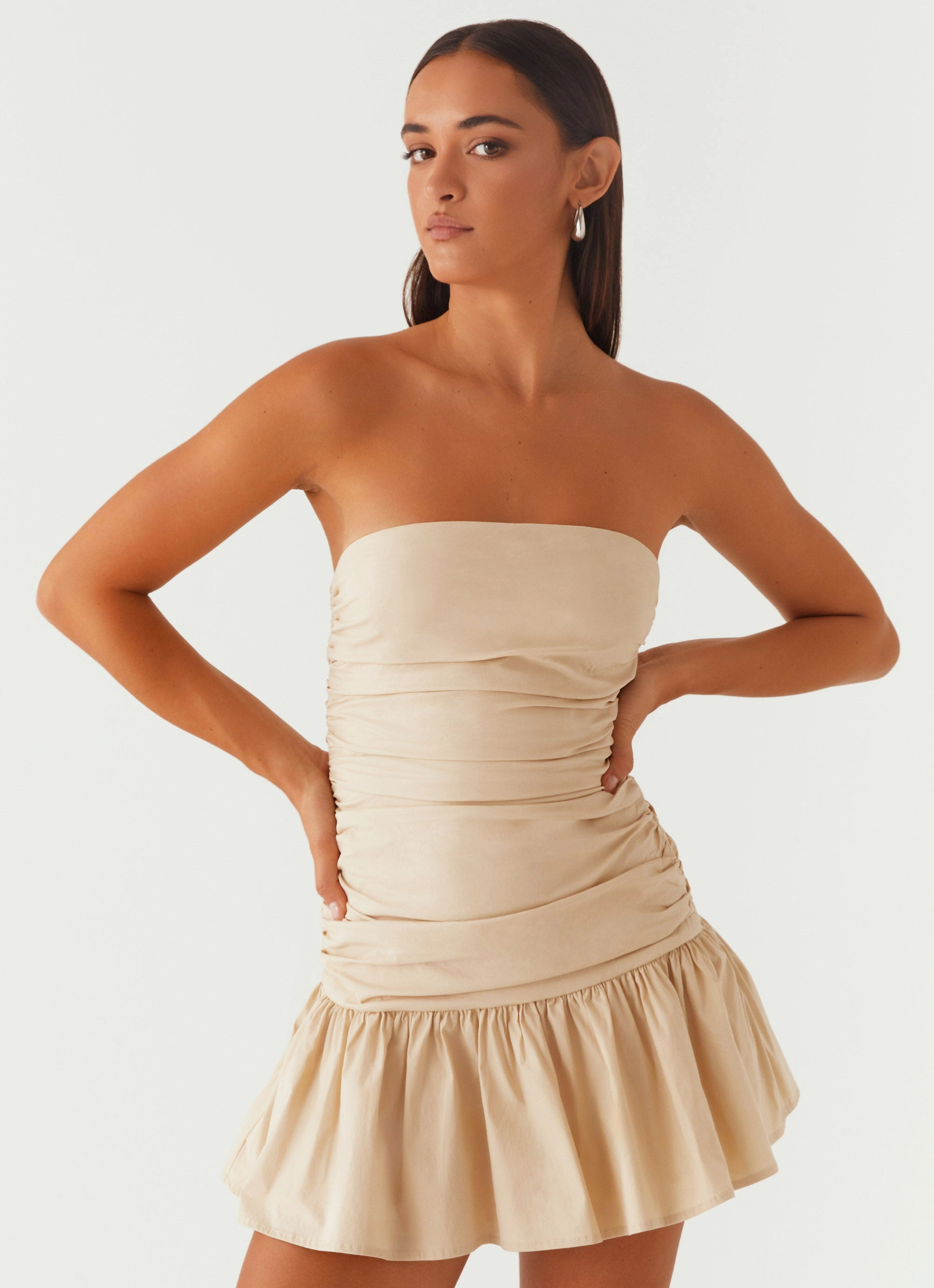 Carmel Mini Dress - Ivory Classic A-line design Elastic Fit