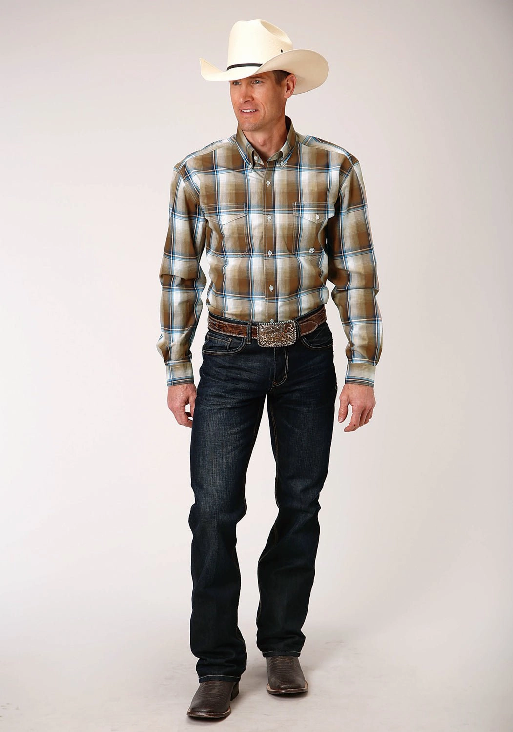 Petite Cut Roper Mens Black 100% Cotton Country Road BD L/S Button Shirt