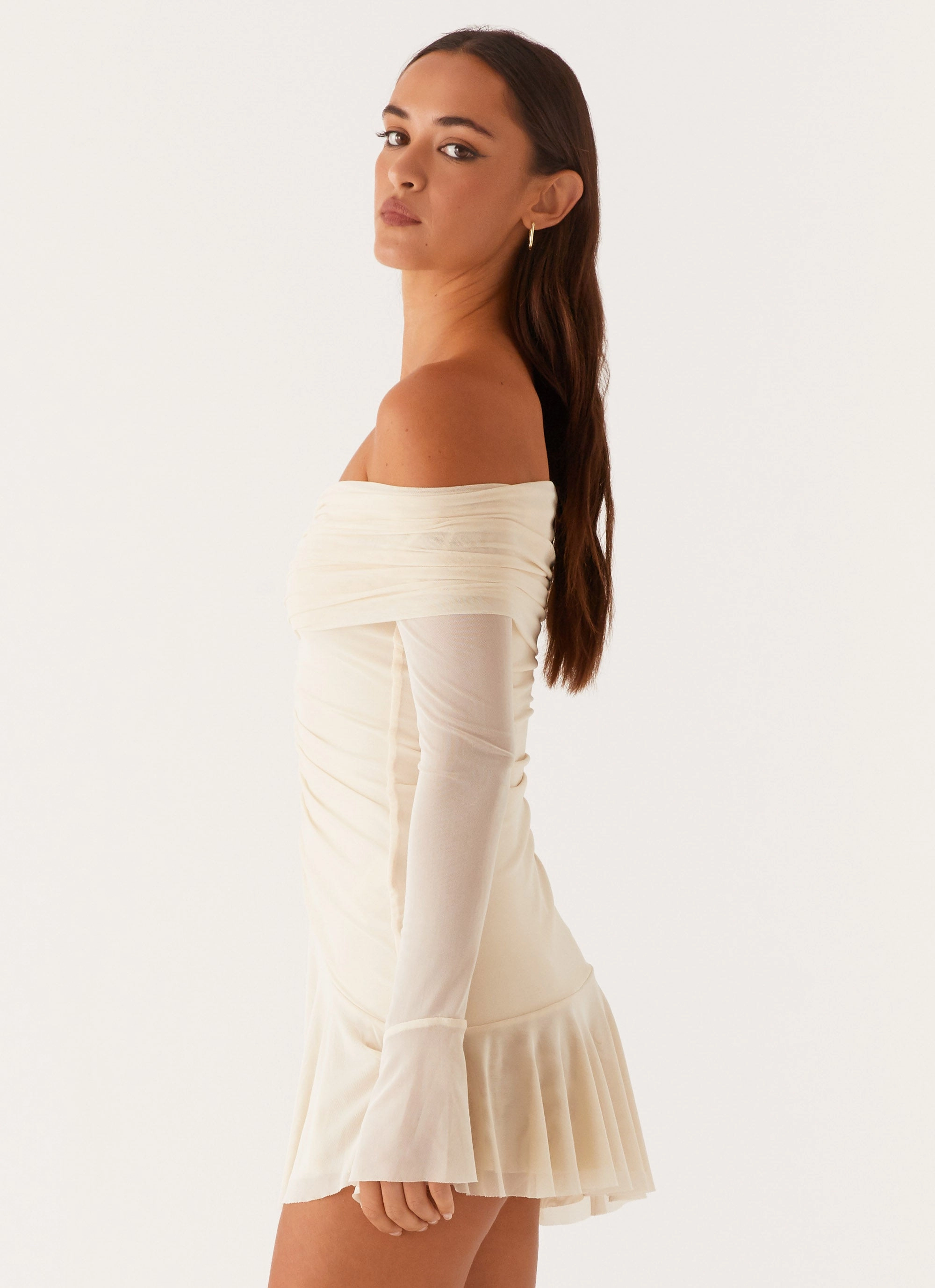 Light Sheen Edge Shape Ellis Ruched Mini Dress - Pastel Yellow