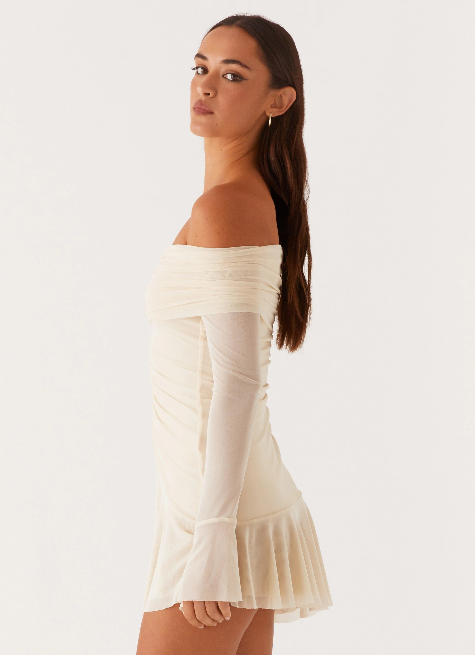 Short Length Ellis Ruched Mini Dress - Pastel Yellow