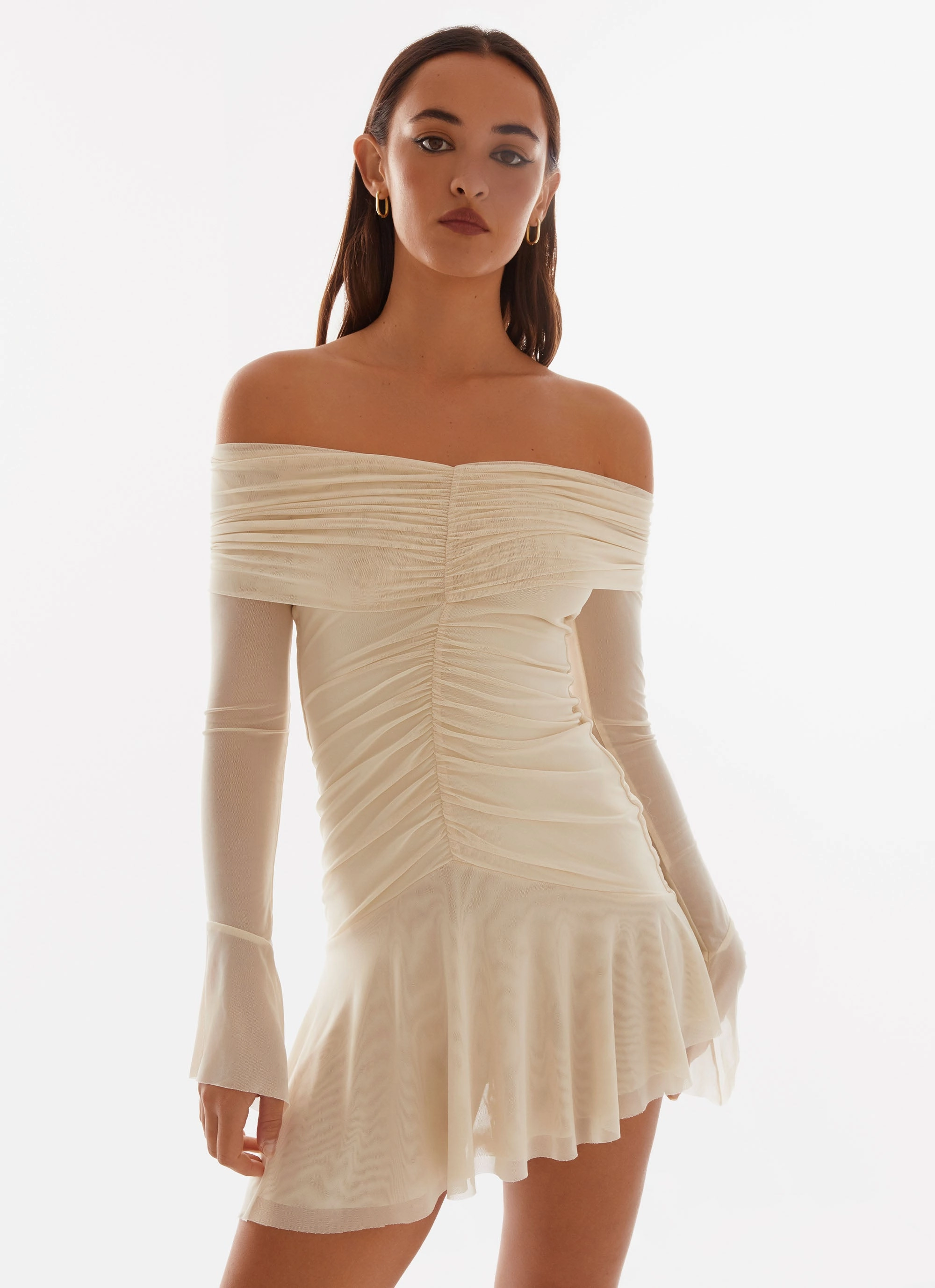 Puffer Coat Ellis Ruched Mini Dress - Pastel Yellow