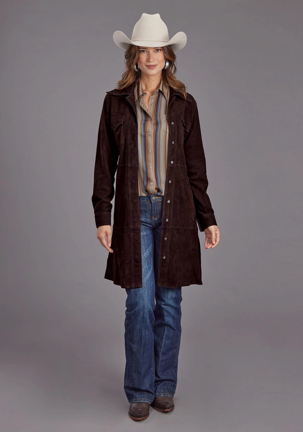 City Casual Style Leisure Look Stetson Womens Western Shirt Chocolate Brown Lambskin L/S Dress