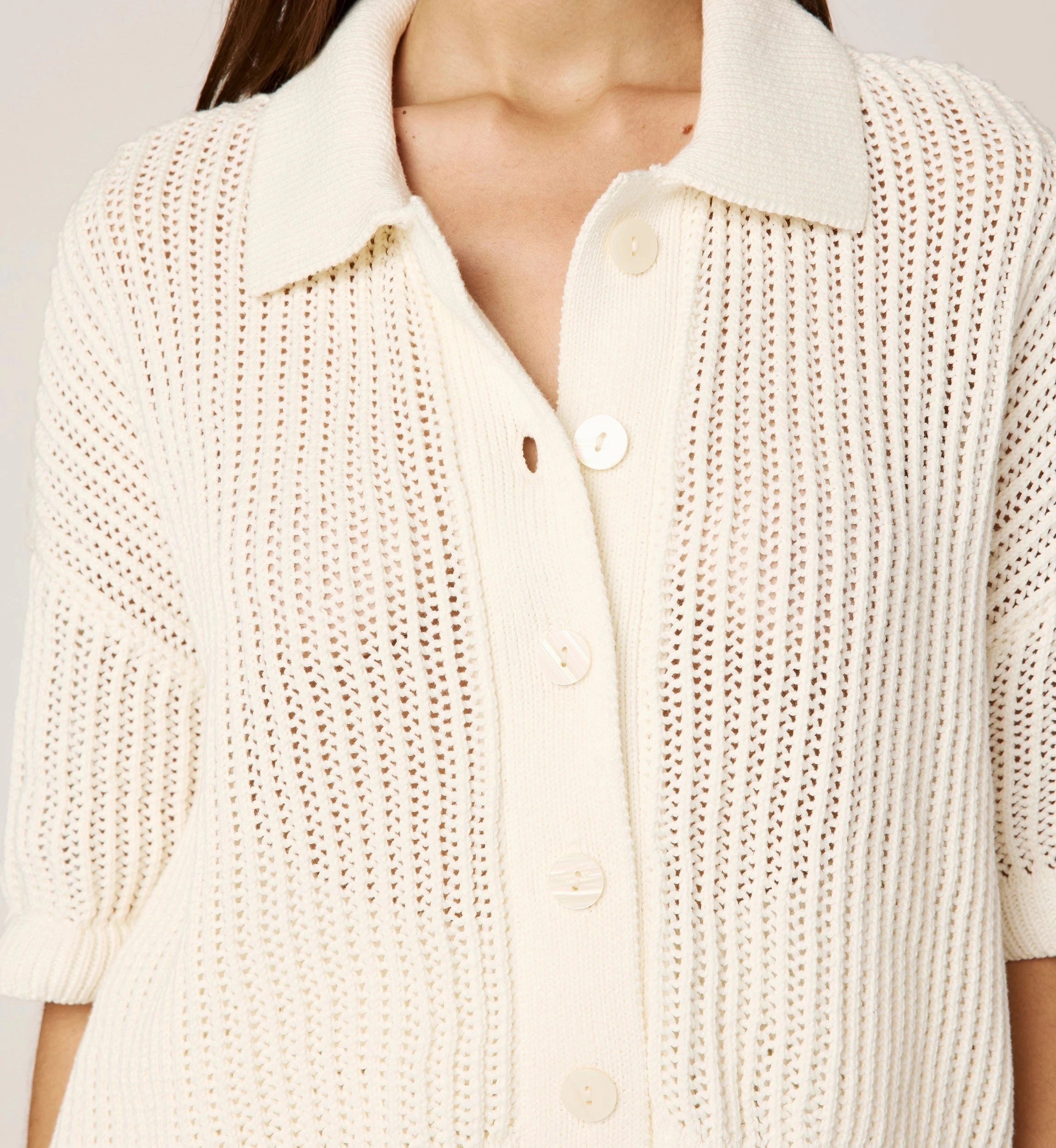 DoubleStitchedHem Peri Crochet Top | Ivory